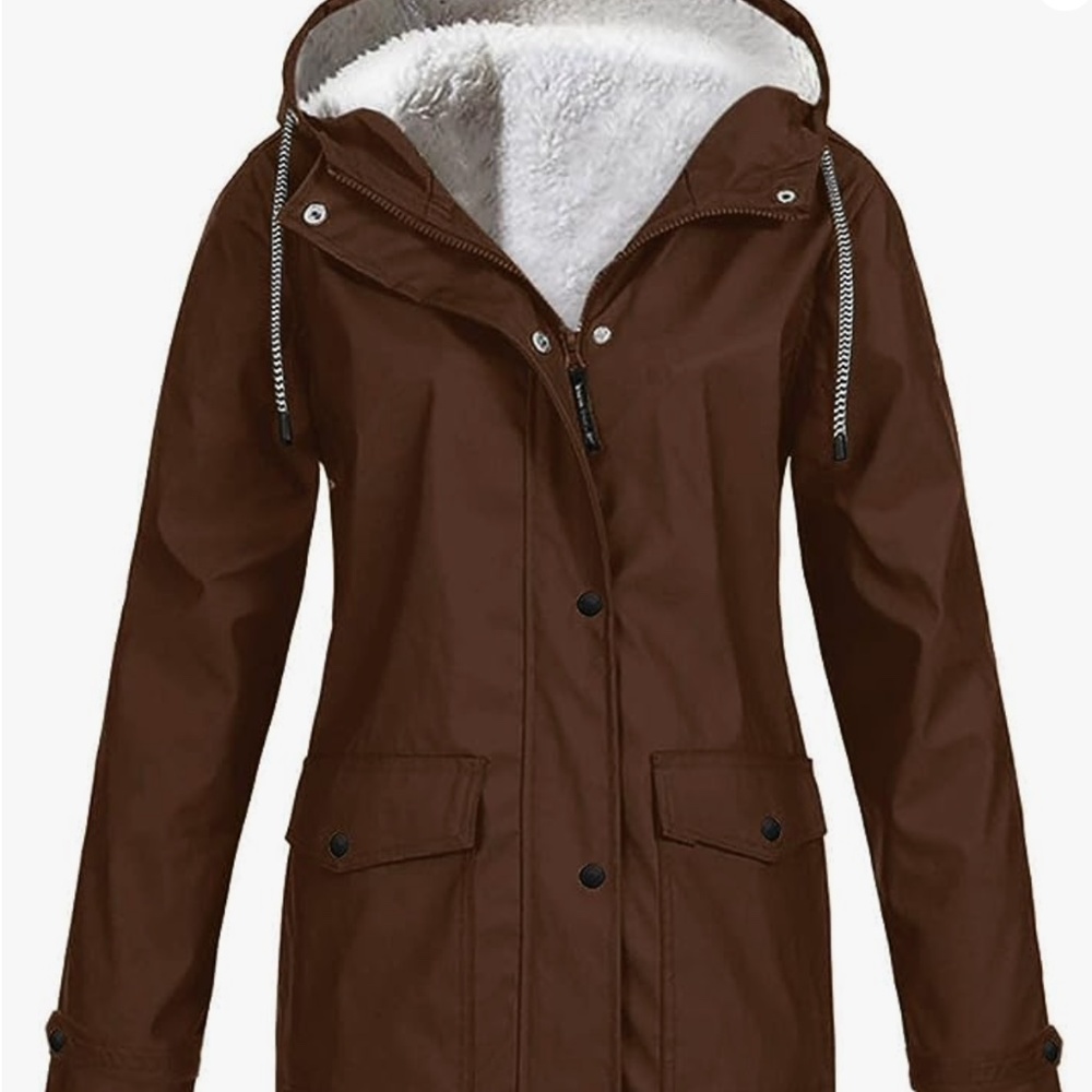 FAVIPT Fleece Lined Raincoat For Women Waterproof With Hood Lightweight